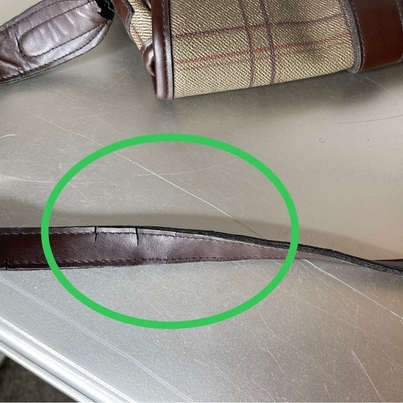 Vintage Liz Claiborne Striped Coated Canvas Boho Brown Crossbody Shoulder Bag - Picture 7 of 9